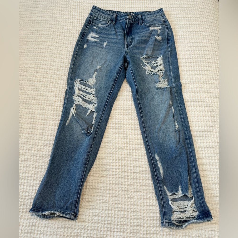 Flying Monkey Distressed Straight Leg Jeans - Blue